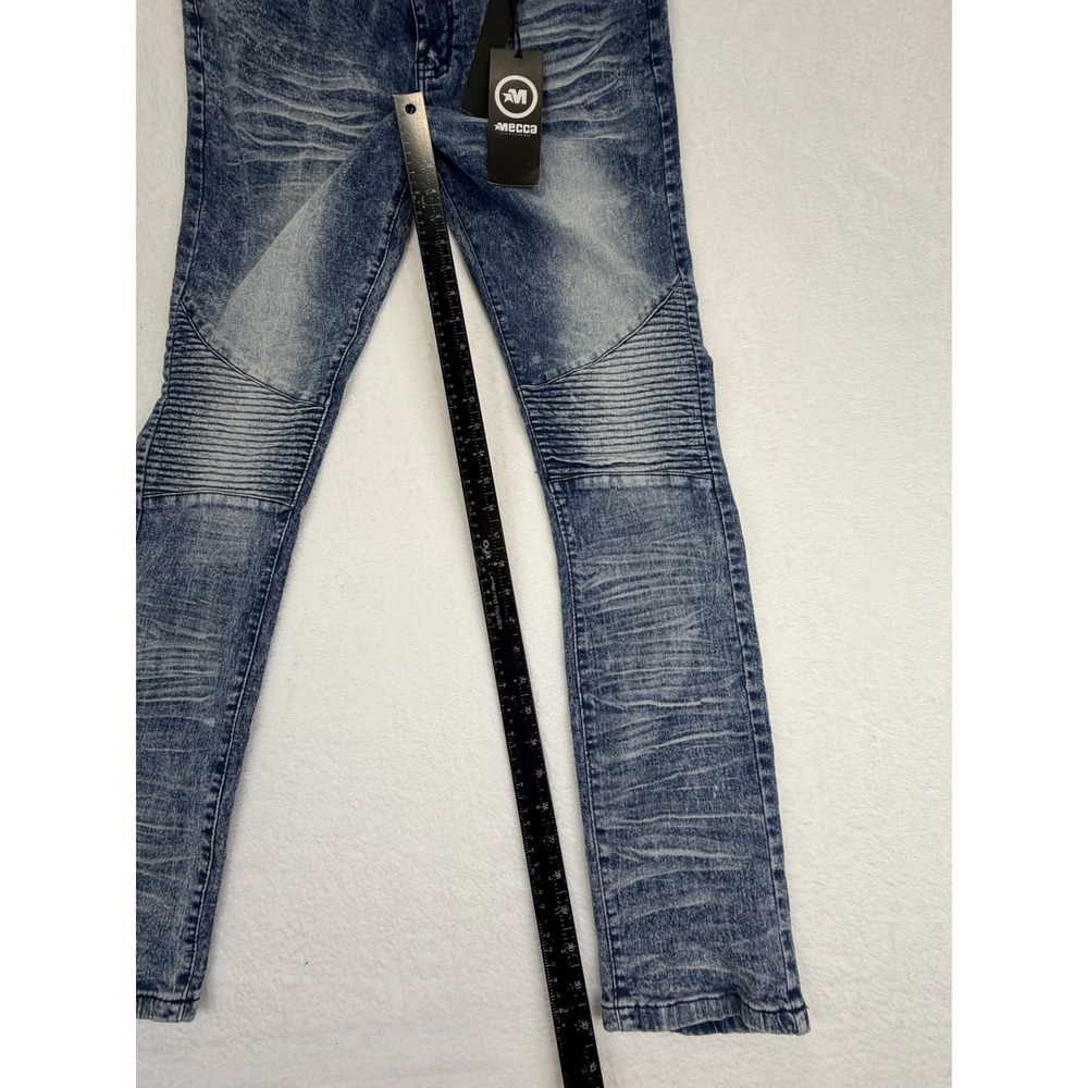 Mecca Mens Blue Wash Moto Biker Stretch Slim Fit Jeans 32x32 MC-MJ501 NWT - Picture 6 of 8